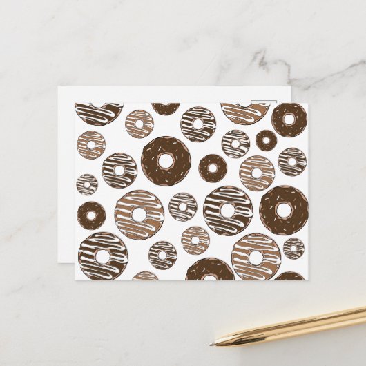 Donut Pattern, Chocolate Donuts, Karamel Donuts Briefkaart (Voorkant / Achterkant in situ)