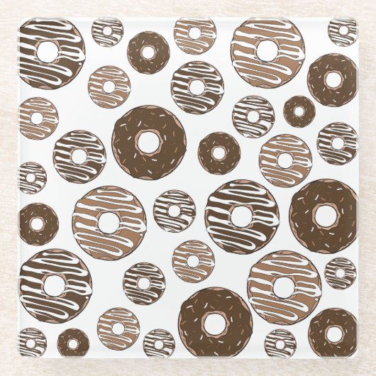 Donut Pattern, Chocolate Donuts, Karamel Donuts Glazen Onderzetter (Voorkant)