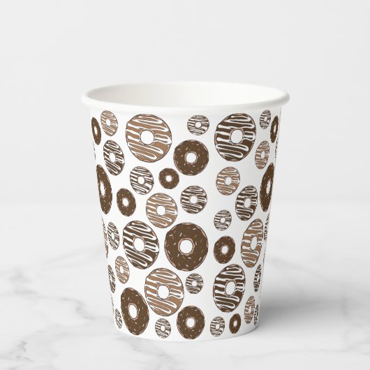 Donut Pattern, Chocolate Donuts, Karamel Donuts Papieren Bekers (Achterkant)