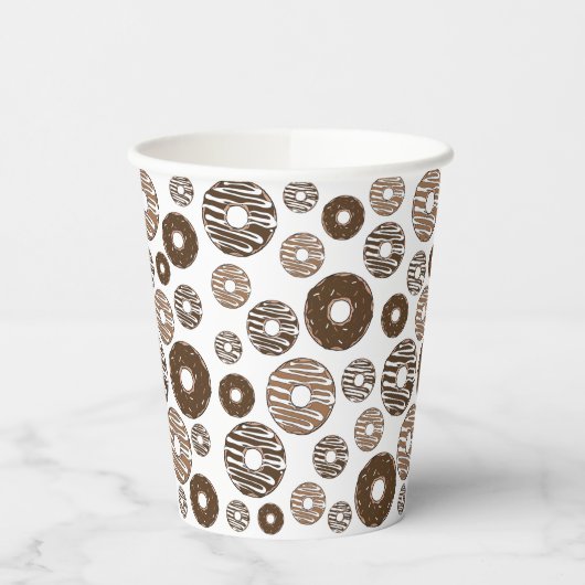 Donut Pattern, Chocolate Donuts, Karamel Donuts Papieren Bekers (Links)