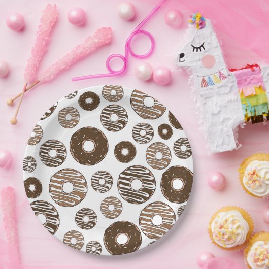 Donut Pattern, Chocolate Donuts, Karamel Donuts Papieren Bordje (Feest)