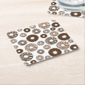 Donut Pattern, Chocolate Donuts, Karamel Donuts Vierkante Kartonnen Onderzetter (Schuin)