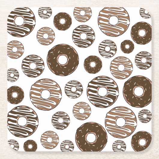 Donut Pattern, Chocolate Donuts, Karamel Donuts Vierkante Kartonnen Onderzetter (Voorkant)