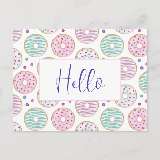 Donut Pattern Schattige Kleurrijk Briefkaart (Voorkant)