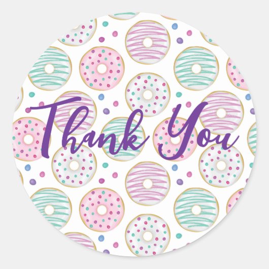Donut Pattern Schattige Kleurrijk Dank u Ronde Sticker (Voorkant)