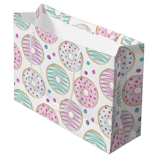 Donut Pattern Schattige Kleurrijk Groot Cadeauzakje (Voorkant Gekanteld)