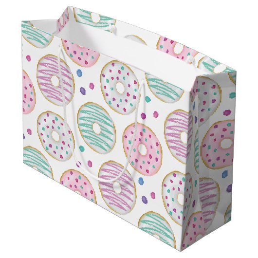 Donut Pattern Schattige Kleurrijk Groot Cadeauzakje (Achterkant Gekanteld)