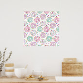Donut Pattern Schattige Kleurrijk Poster (Keuken)