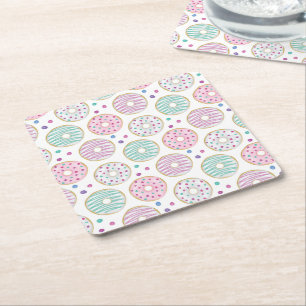 Donut Pattern Schattige Kleurrijk Vierkante Kartonnen Onderzetter