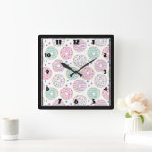 Donut Pattern Schattige Kleurrijk Vierkante Klok (Huis)