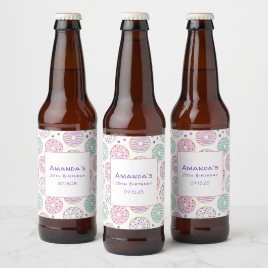 Donut Pattern Schattigee kleurrijke verjaardag Bier Etiket (Flessen)