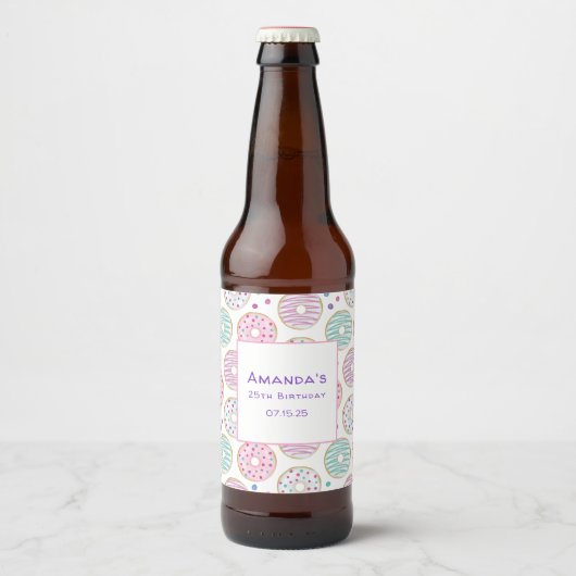 Donut Pattern Schattigee kleurrijke verjaardag Bier Etiket (Voorkant)