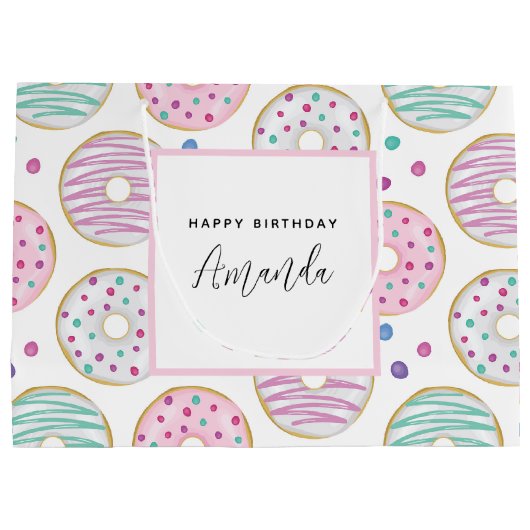 Donut Pattern Schattigee kleurrijke verjaardag Groot Cadeauzakje (Achterkant)