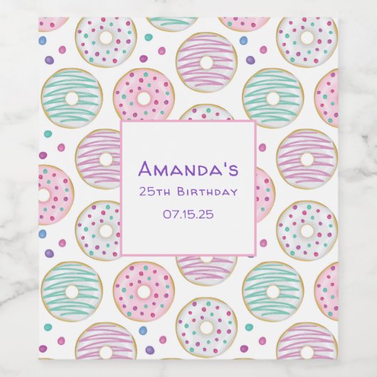 Donut Pattern Schattigee kleurrijke verjaardag Wijn Etiket (Enkel label)