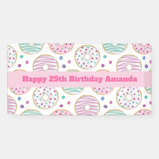 Donut Pattern Schattigee kleurrijke verjaardagsban Spandoek (Horizontaal)