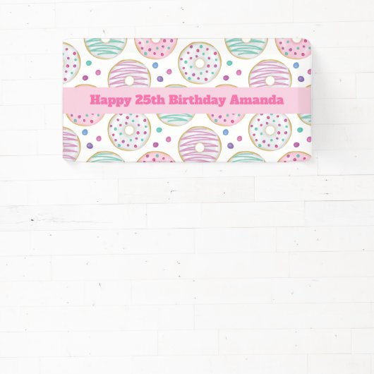 Donut Pattern Schattigee kleurrijke verjaardagsban Spandoek (Insitu)