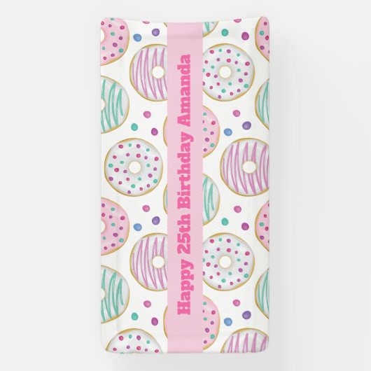 Donut Pattern Schattigee kleurrijke verjaardagsban Spandoek (Verticaal)