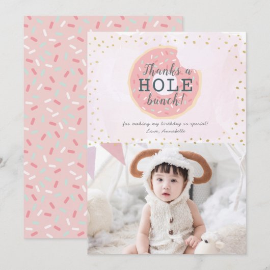 Donut Photo rose Carte de remerciements d'annivers (Devant / Derrière)