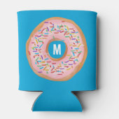 Donut Pink Frosted Sprinkle Leuk Donut Monogram Blikjeskoeler (Achterkant)