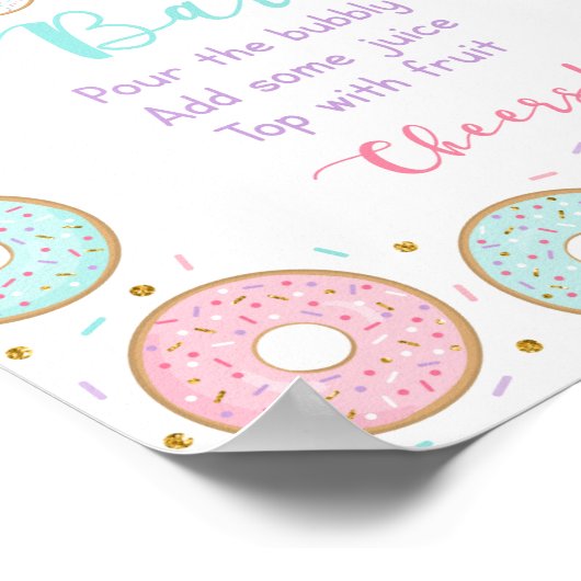 Donut Pink Gold Pastel Baby shower Mimosa Bar Poster (Hoek)