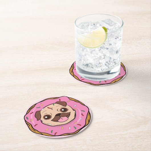 Donut Pug Ronde Kartonnen Onderzetter (Insitu)
