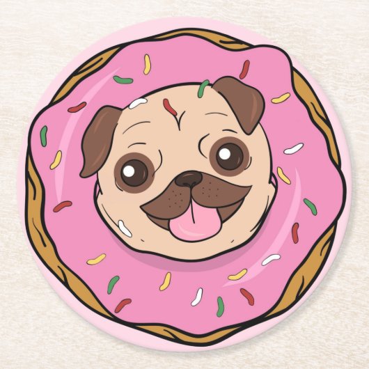 Donut Pug Ronde Kartonnen Onderzetter (Voorkant)