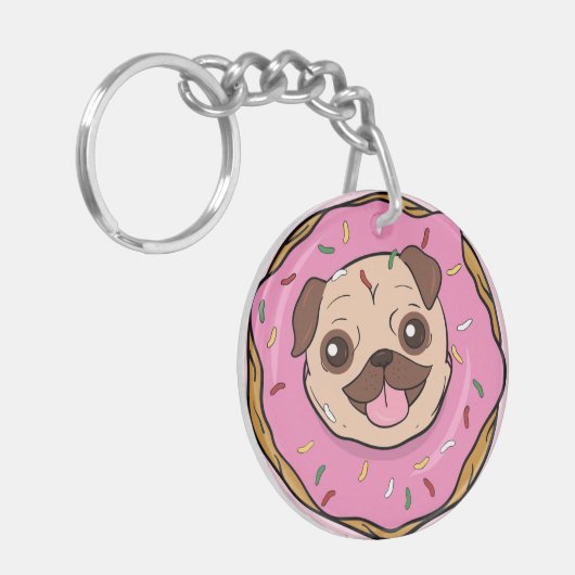 Donut Pug Sleutelhanger (Voorkant Links)