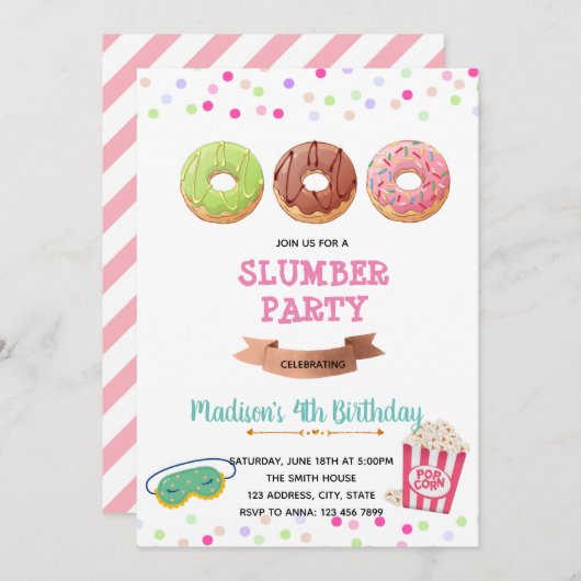 Donut pyjama verjaardag thema kaart (Voorkant / Achterkant)