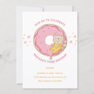 Donut Rose Avec Chat Invitation Anniversaire