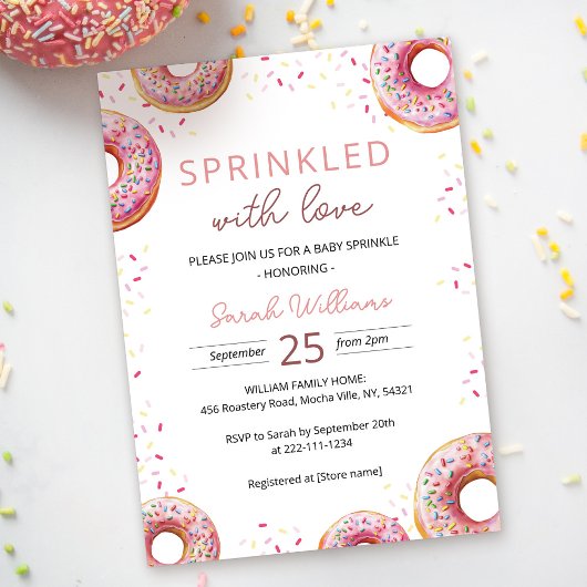 Donut rose Bébé Saupoudrer Douche Invitation