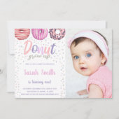 Donut rose clair Invitations d'anniversaire avec p (Devant)