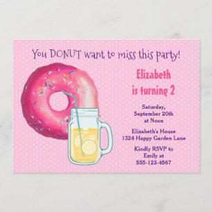 Donut Rose Et Lemonade Anniversaire Invitation