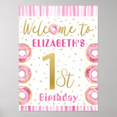 Donut rose et or 1er anniversaire Affiche de bienv (Devant)