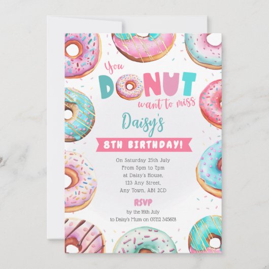 Donut Rose Invitation Anniversaire Vous Ne Voulez  (Devant)