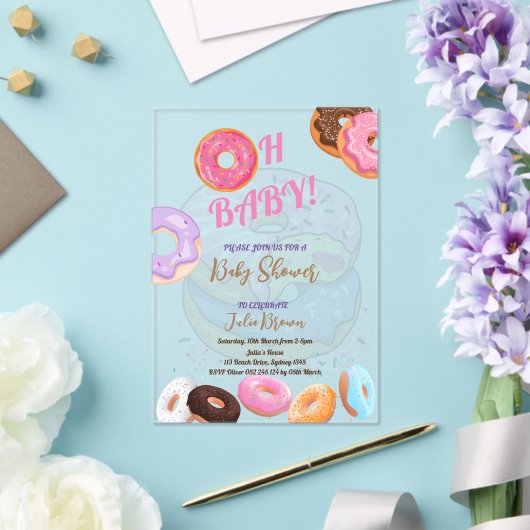 Donut roze Baby shower Acryl Uitnodigingen (Insitu (Huwelijk))
