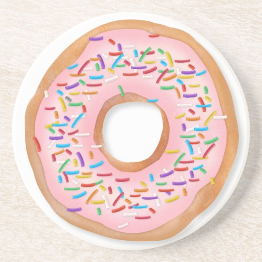 Donut Roze Bevroren Sprinkles Cute Food | Doughnut Zandsteen Onderzetter (Voorkant)