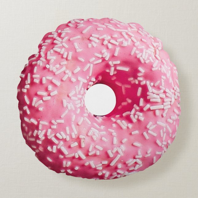 Donut roze witte springetje rond kussen (Voorkant)