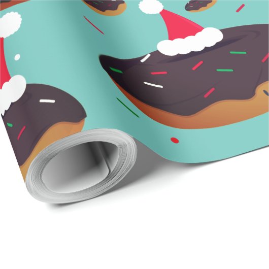 Donut Santa Hats Pattern Kerstmis Cadeaupapier (Rol Hoek)