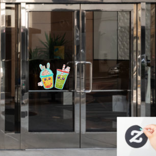 Donut Shop Bubbel En Matcha Thee Konijn Cartoon Raamsticker