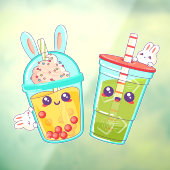 Donut Shop Bubble And Matcha Tea Bunny Cartoon Raamsticker (Vel 3)