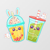 Donut Shop Bubble And Matcha Tea Bunny Cartoon Raamsticker (Vel)