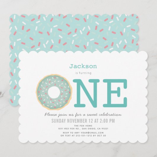 Donut Simple Mint Green Boy 1e verjaardag Kaart (Voorkant / Achterkant)
