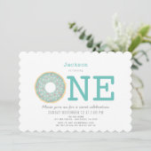 Donut Simple Mint Green Boy 1e verjaardag Kaart (Staand voorkant)