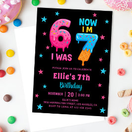 Donut Six Seven Girl Birthday Invitation Kaart