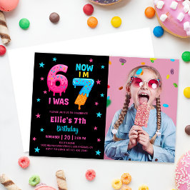 Donut Six Seven Girl Birthday Photo Invitation Kaart