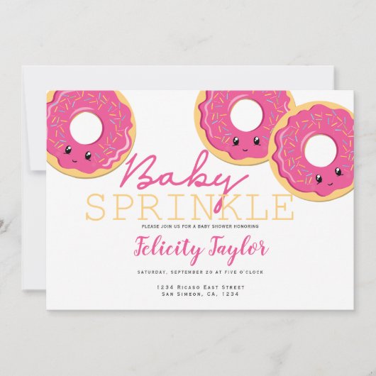 Donut Sprinkle Baby shower Roze Aankondiging (Voorkant)