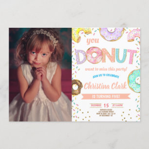 Donut Sprinkle Girl Birthday met foto Kaart