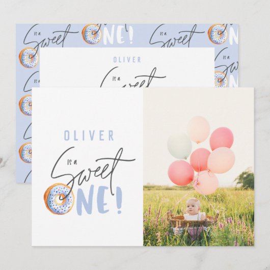 Donut sucré une invitation de 1er anniversaire (Devant / Derrière)