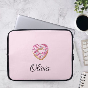 Donut Sweet Girl Sprinkles Gepersonaliseerde naam Laptop Sleeve