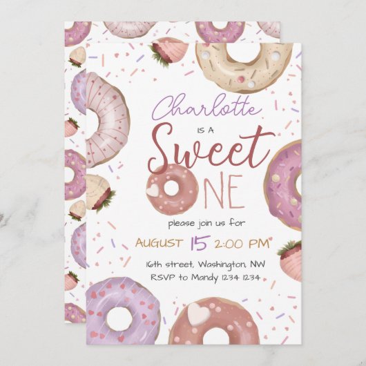 Donut Sweet Invitation d'anniversaire (Devant / Derrière)